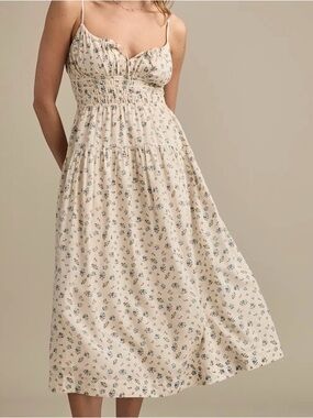 Lucky Brand Milkmaid Ditsy Floral Smocked Waist Midi Boho Dress, Size XXL, New